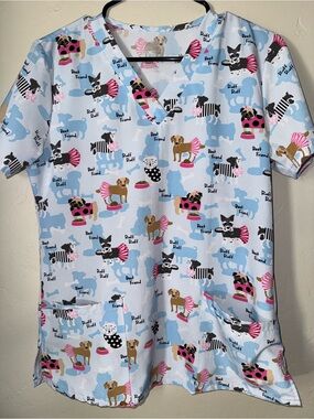 Light Blue Dog Print Scrub Top